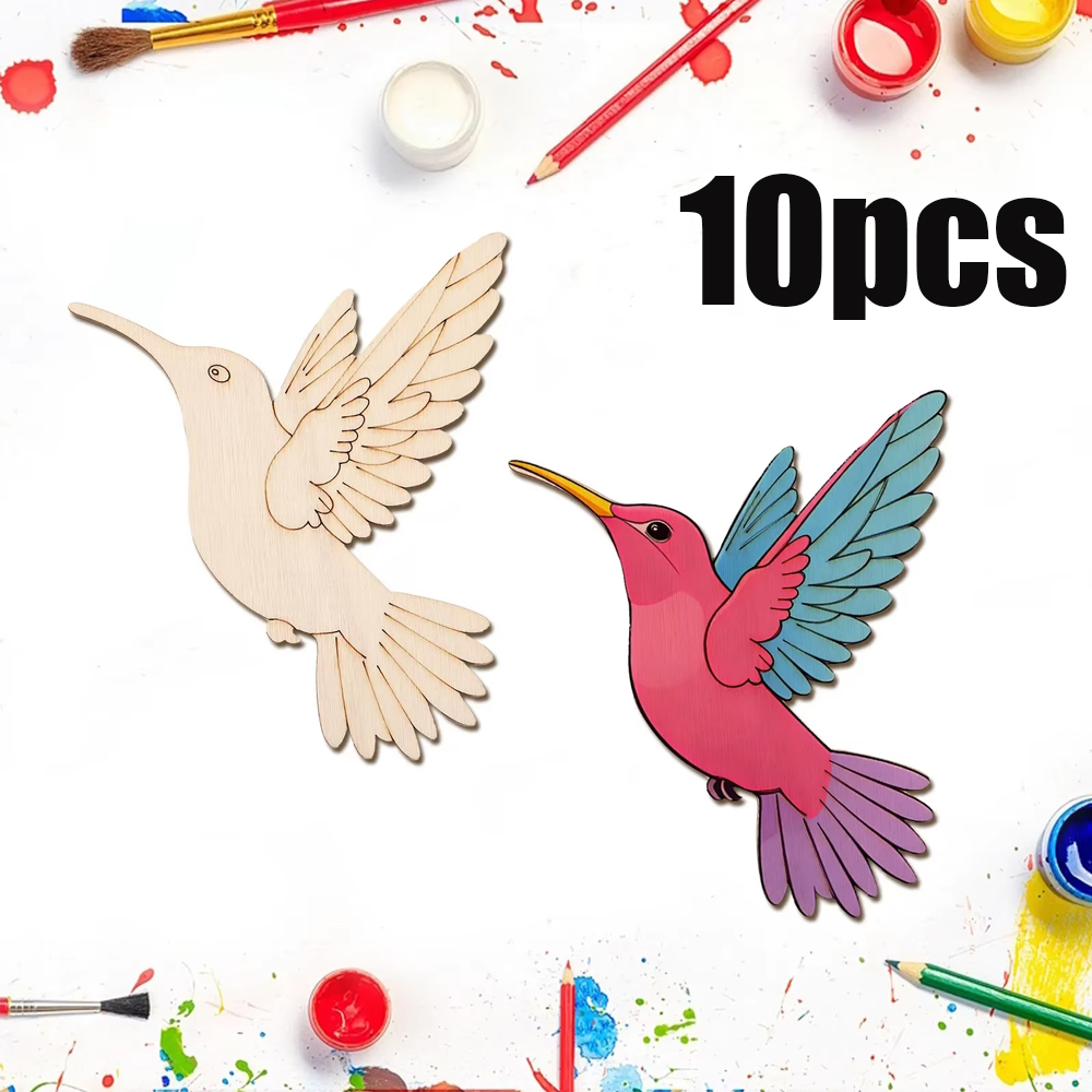 Art Craft Materials - 10pcs Unfinished Wood Animal Bird Cutouts,Wooden