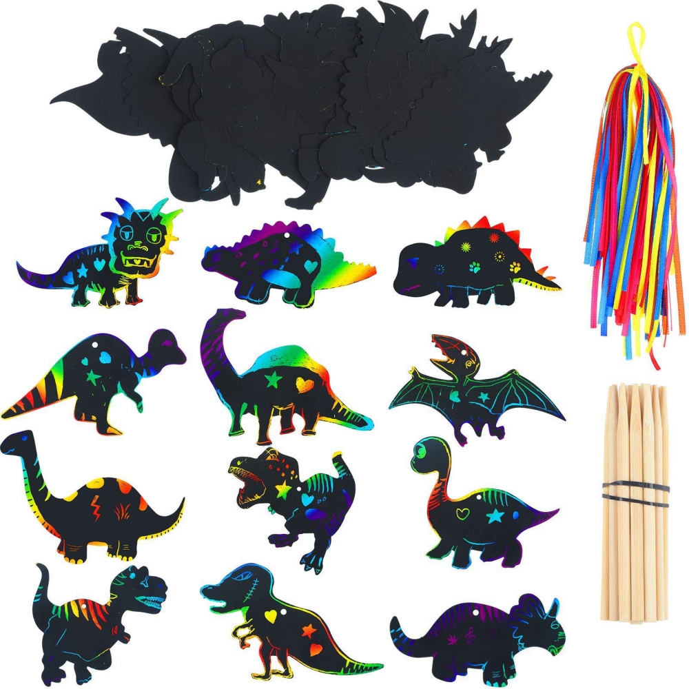 12Pcs Cartoon Dinosaur Scratch - Art Craft Dinosaur reseña y precio